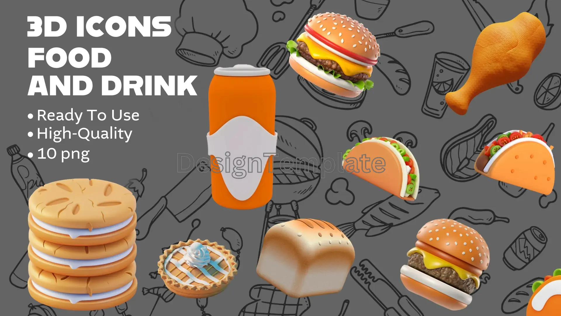Food and Drinks 3D Icons Pack